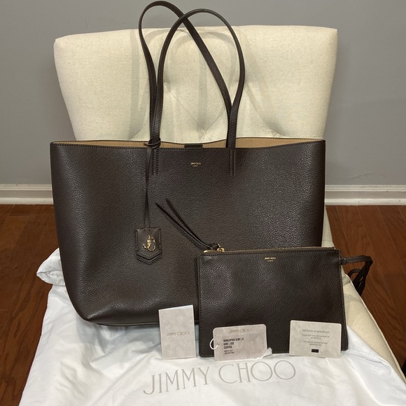 Jimmy Choo Nine2Five E/W Leather Tote + Pouch - Picture 2 of 15